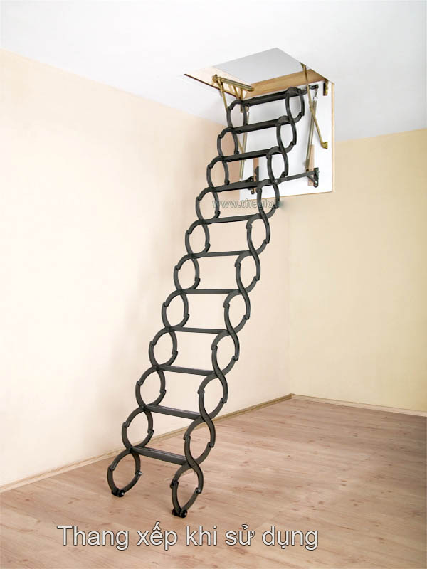 Cầu thang nhôm ốp trần, cao 3m, 12 bậc, 70x120cm